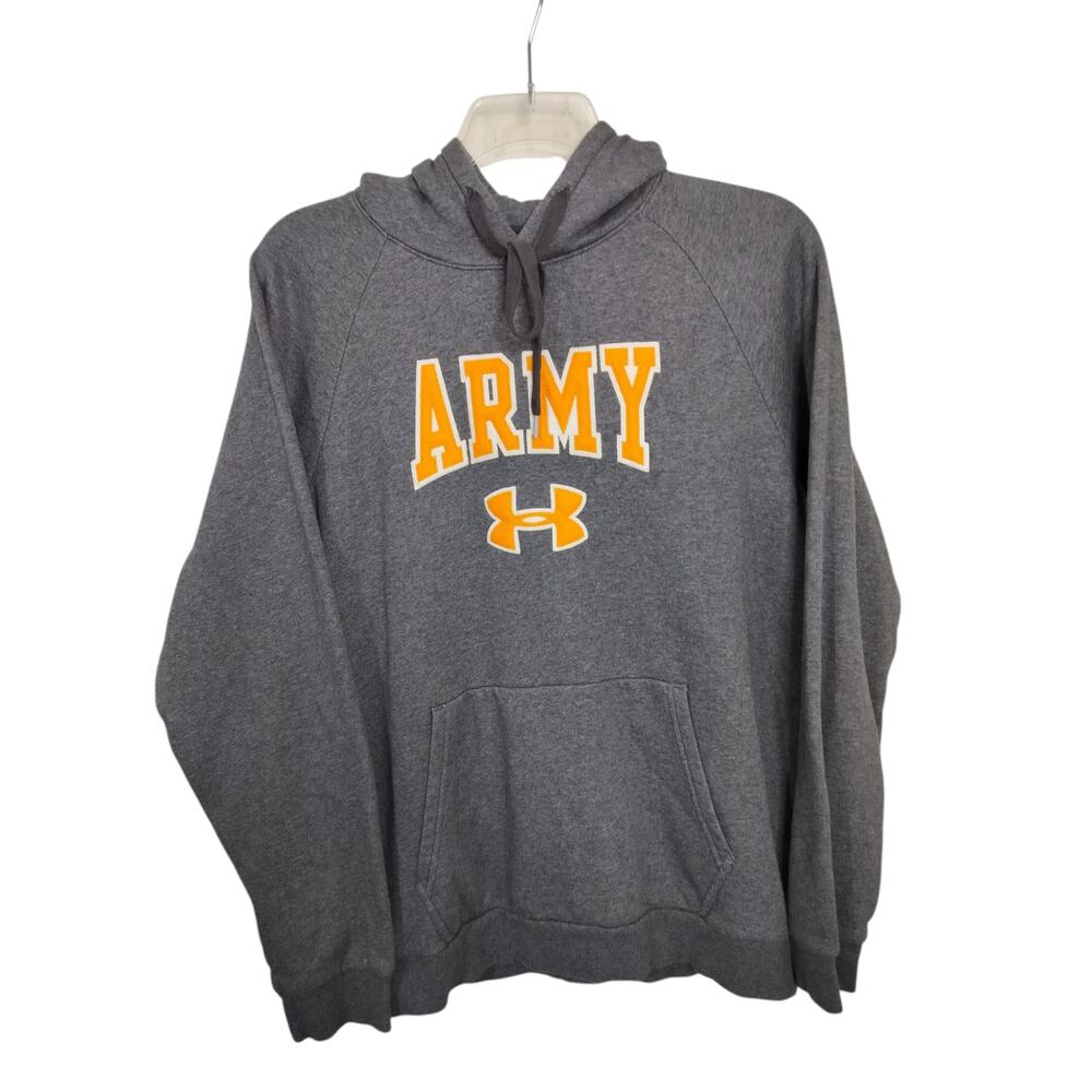 M1155)Under Armour Heather Gray Army Embroidery Pullover Hoodie Large